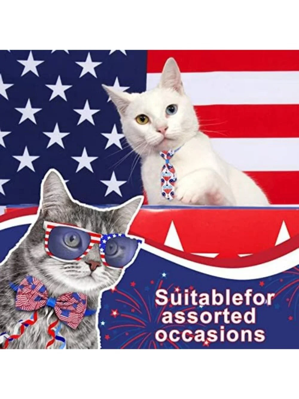 120 Pcs Patriotic Dog Bow Ties - 4th of July Red White Blue Adjustable Collars